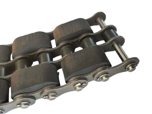 Roller chain with rubber inserts